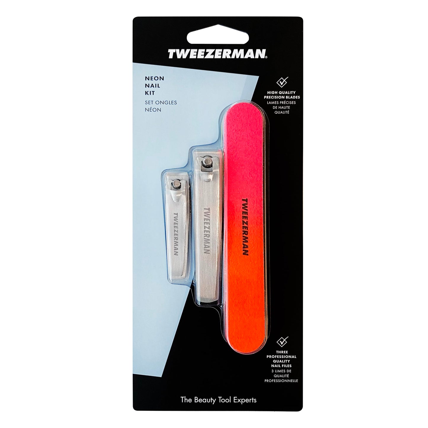 Tweezerman Stainless Steel Nail Clipper Combo Set with Three Neon Nail Files