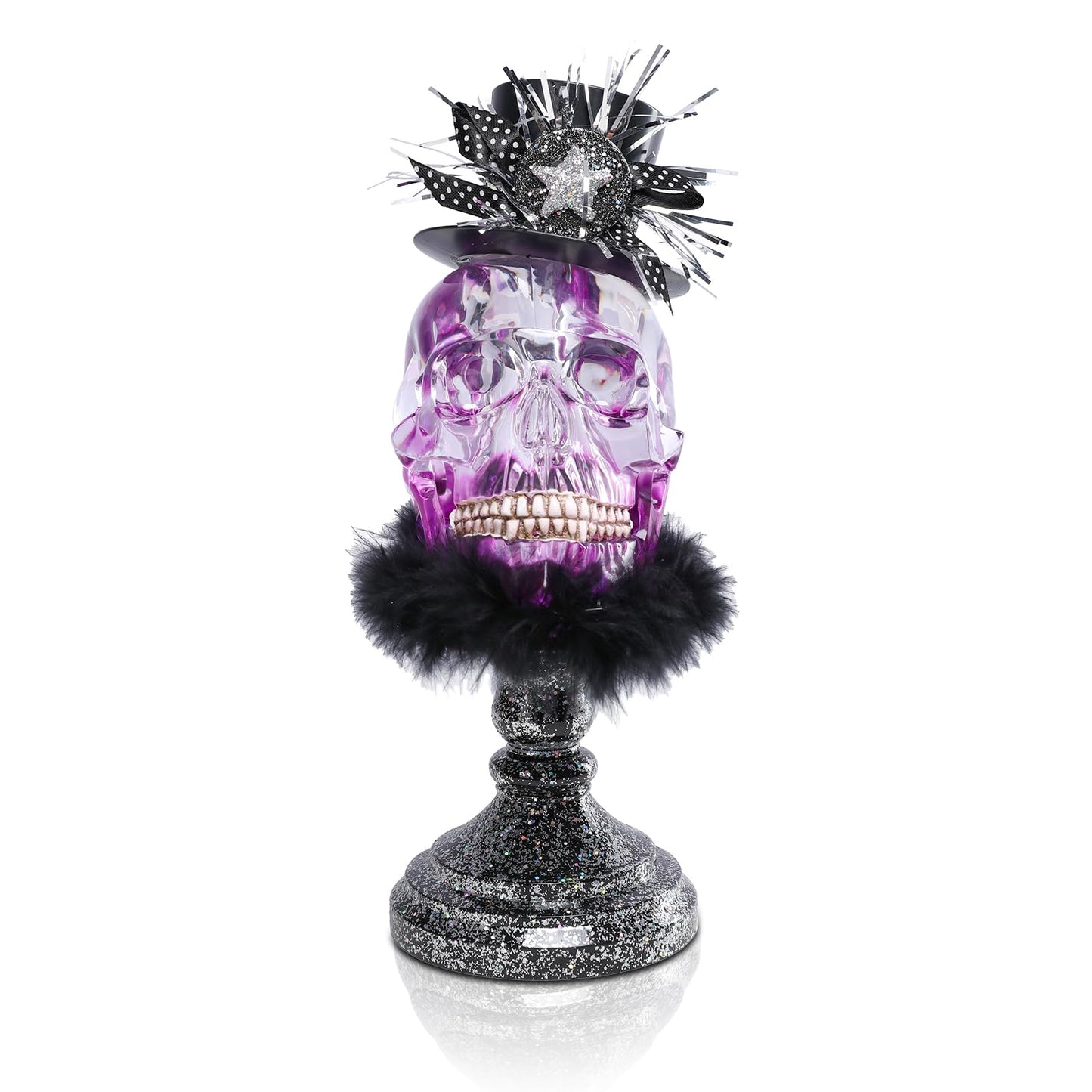WONDER GARDEN Skulls Halloween Decor - Dressed Acrylic Skeleton Heads with Magic Hat Skull Decor, Halloween Decorations Indoor and Party Supplies