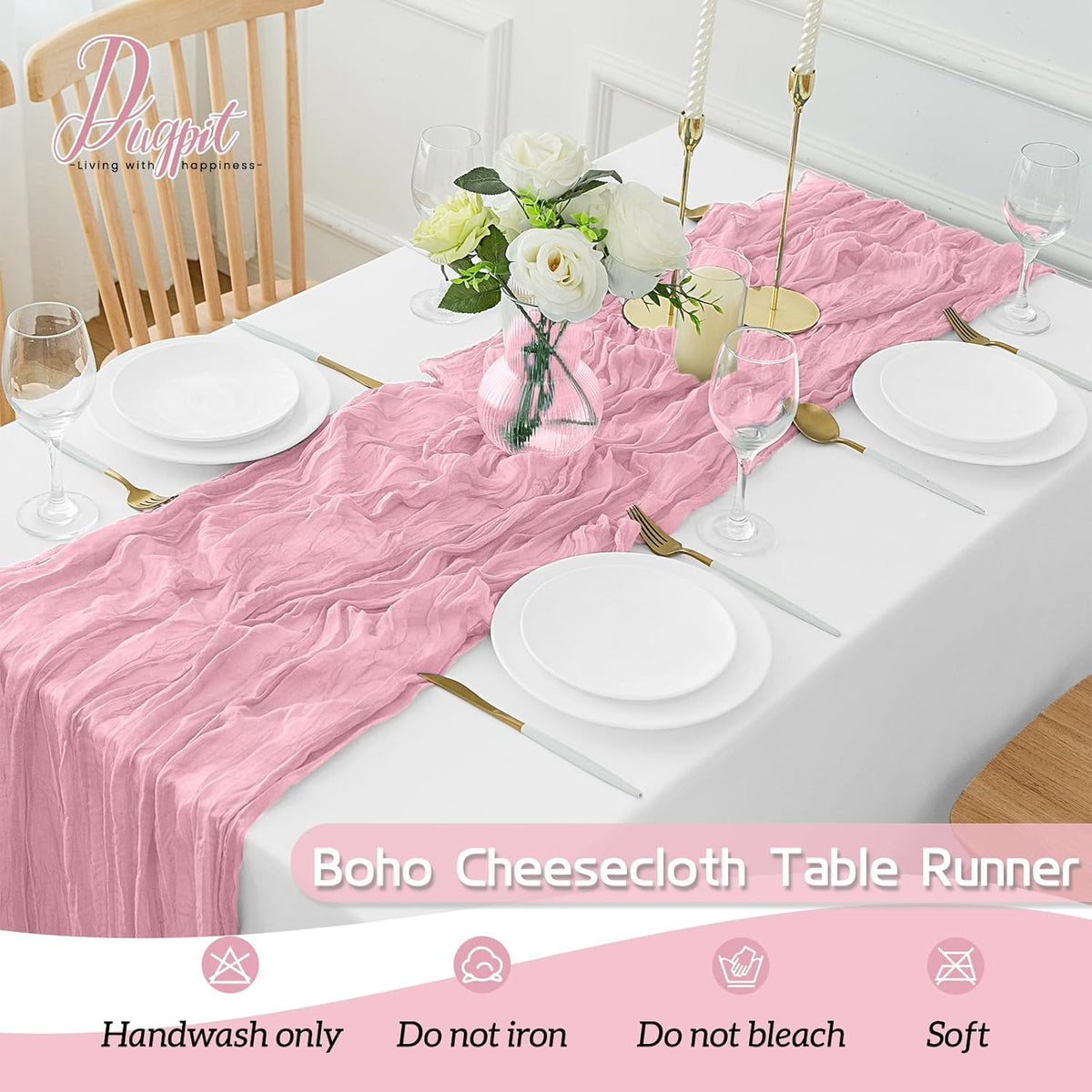 2Pack Pink Table Runner 10FT Cheesecloth Table Runner 35x120Inch Long Boho Cheese Cloth Table Runners Rustic Gauze Table Runners for for Party Wedding Bridal Shower Baby Shower Decorations