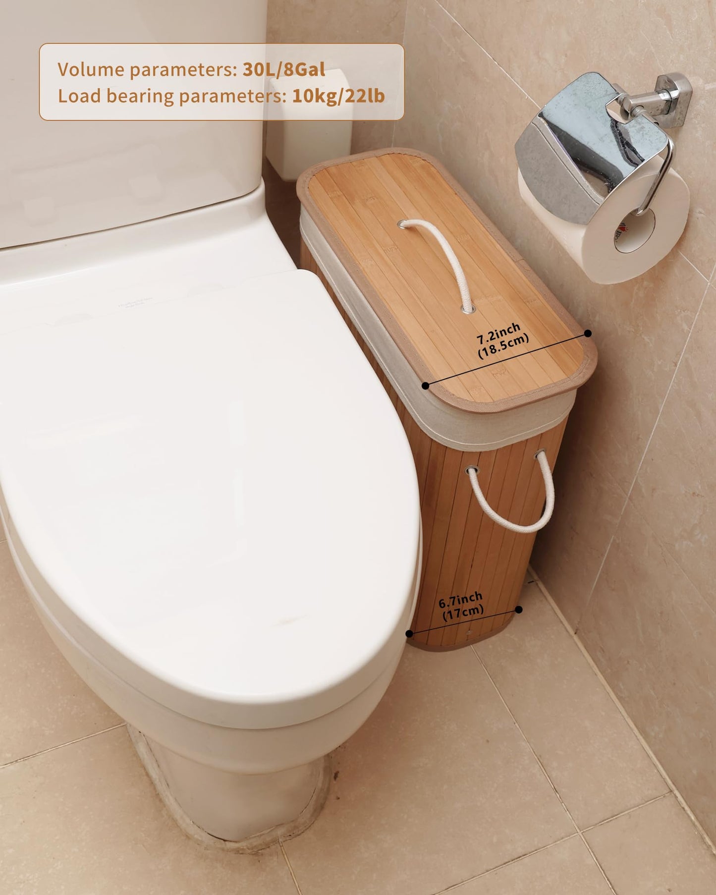 WAOHANAZ Bamboo Toilet Paper Storage with Lid & Handel, 8 Gallons (30L), Sturdy Toilet Paper Basket, Organizer for Bathroom, Kitchen, Holder with Storage, Natural