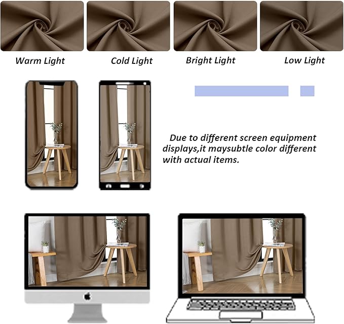 Simplebrand Ava Brown Short 36 Inches Blackout Curtain 2 Panels Set, Half Window Rod Pocket Privacy Curtain Tiers for Kitchen, Curtains Blackout for Bathroom Shades, W40 x L36 Inch, Brown
