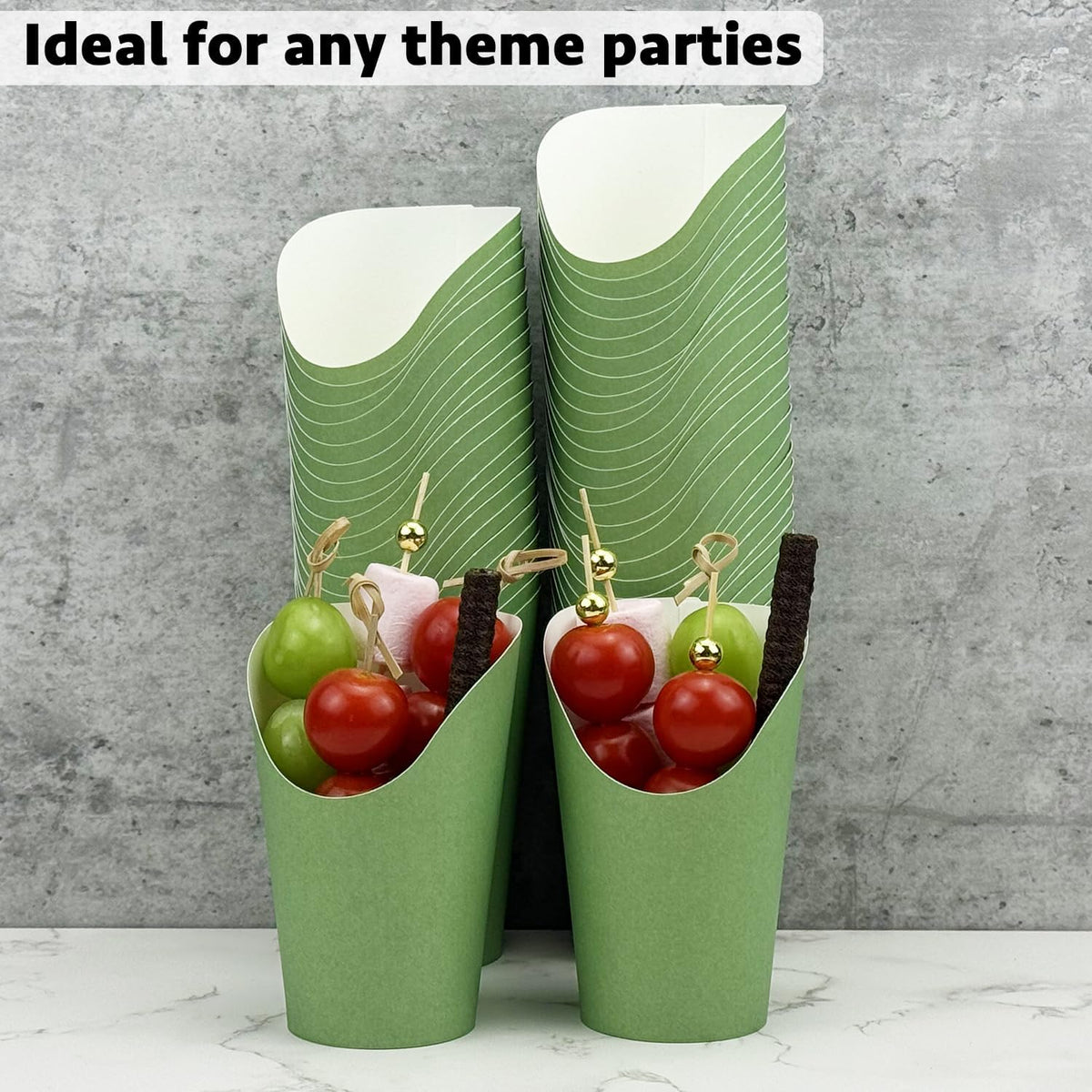 CAMKYDE 100 Pcs French Fries Holder, 12oz Disposable Paper French Fry Cups Sage Green Charcuterie Cups for all Occasions (12oz, Sage Green)
