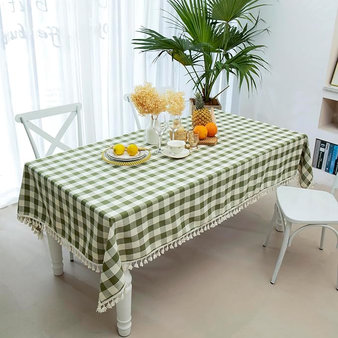 Buffalo Plaid Rectangular Tablecloth-Cotton Gingham Table Cloth for Kitchen Restaurant Farmhouse Christmas Décor (Rectangle/Oblong, 55x102,Green)