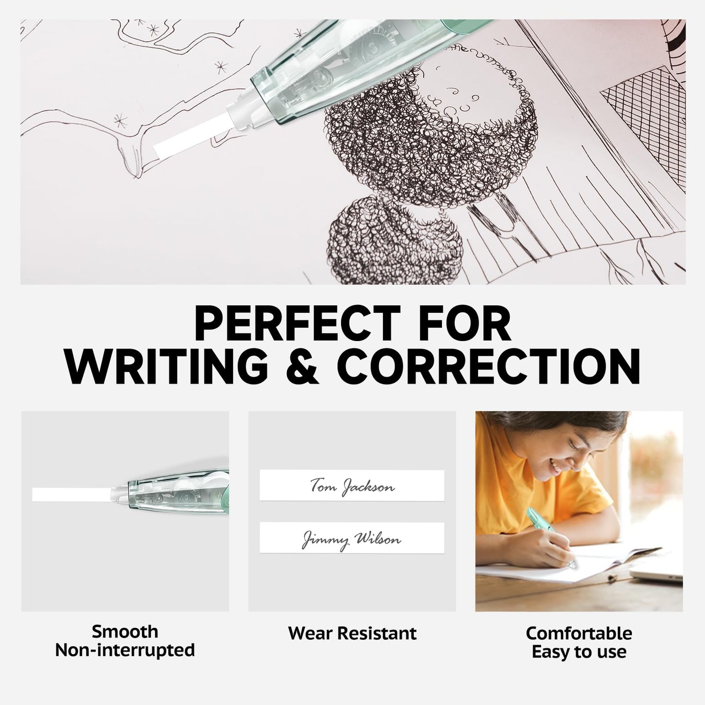 KILINEO Refillable Retractable White Correction Tape, Pen Shaped White Smooth Pull Out Japanese Aesthetic Cute Correction Tape for Office Supplies, 4 PCS (ZH-67)