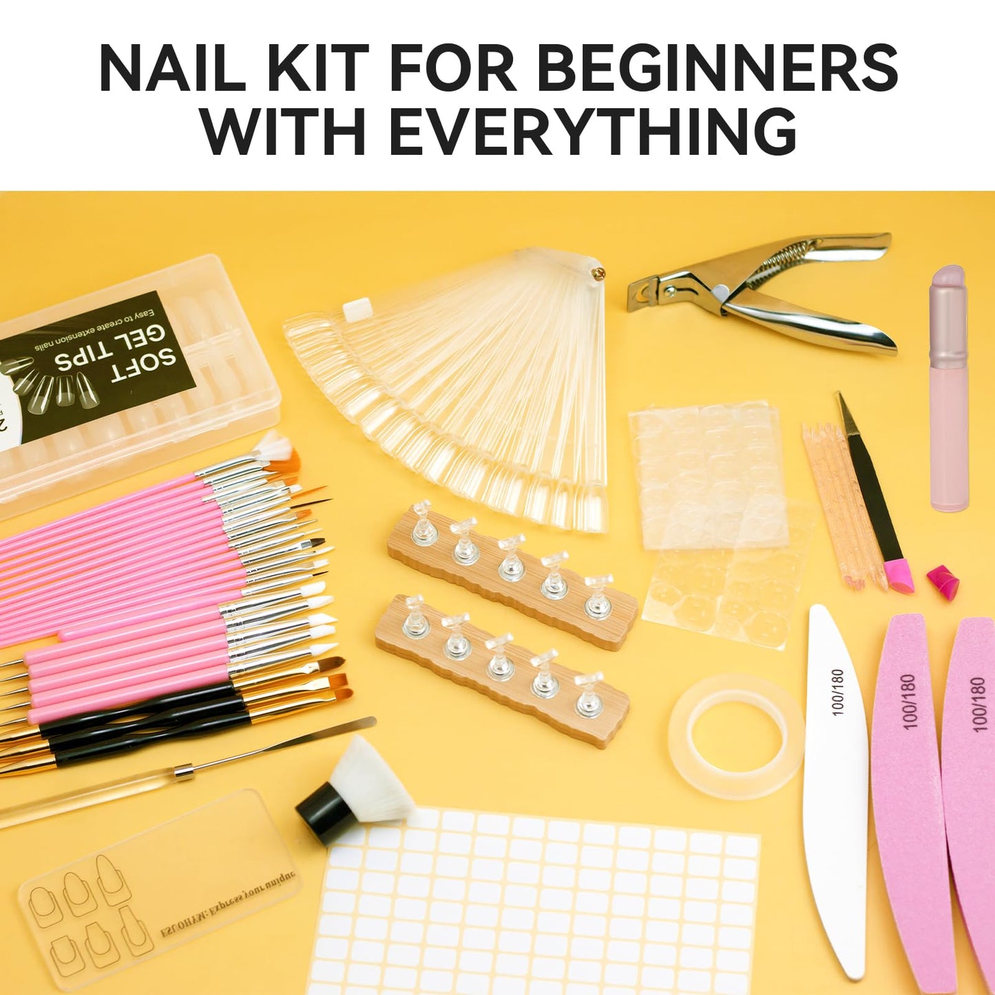 ESUOHYM Acrylic Fake Nails Kit Press On Nail kit with 240PS Clear Nail Tips,Nail Art Stand,Art Brushes,Swatch Sticks,Acrylic Cutter,Nail Art Tools with Everything for Beginners DIY Nails Home Salon