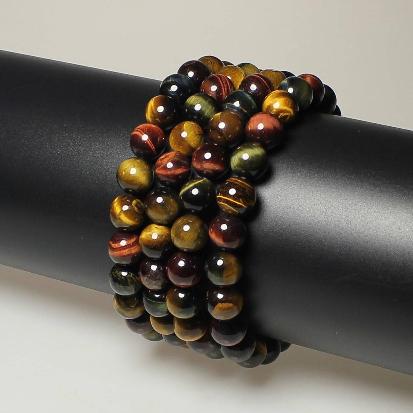 MJDCB Natural Stone Beads 8mm 43pcs Round Three Color Tiger's Eye Loose Gemstone Bead Charms for Jewelry Making Bracelet Necklace Earring Pendant