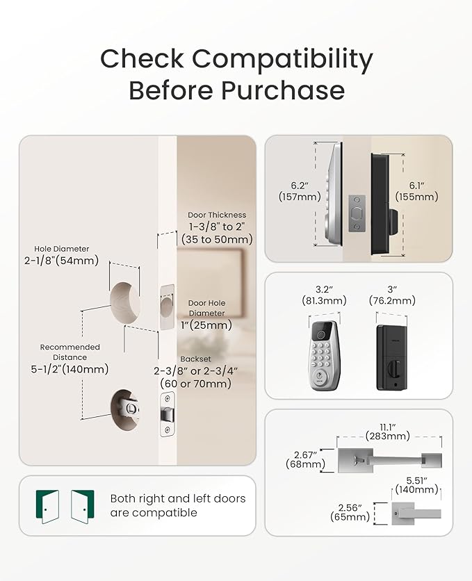 DESLOC C110 Fingerprint Smart Front Door Lock Set with Handle Keyless Entry Door Lock, Keypad Deadbolt, Auto-Lock, Easy DIY Installation, IP54 Weatherproof, Fits Most US Doors, Sliver