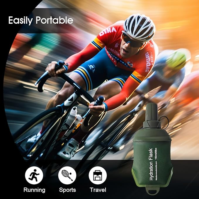 WILDREEDS 250ml Soft Flask, TPU Collapsible Soft Water Bottle for Hydration Pack, Running Vest, Folding Water Bottle for Hiking Cycling Climbing-1Pcs, Green