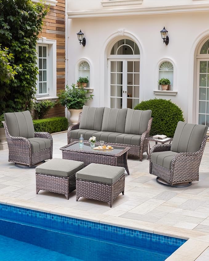 Luxury 24x24x6 Inch Kitty Outdoor Seat Cushions - Set of 2 Water Resistant Patio Chair Comfortable Cushion for Rattan Dining Rocker Glider Chairs Loveseat Couch Sectional Sofa - Grey