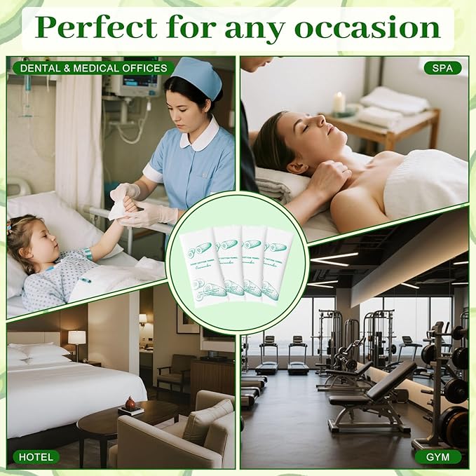Moist Cotton Towel Bulk Moist Towelettes Individually Wrapped,White Towel Services,Refreshment Pre Moistened Towels for Dentist Travel Sport Party Hotel 100,Cucumber