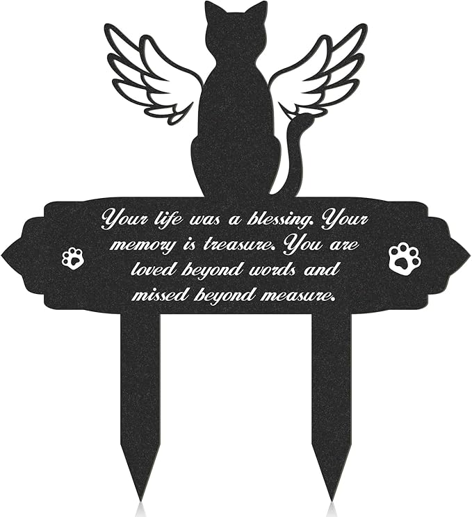 Rngmsi Cat Memorial Decorations - Garden Stakes Markers with Angel Wings, Waterproof Metal Plaques for Cemetery, Cat Grave Decor