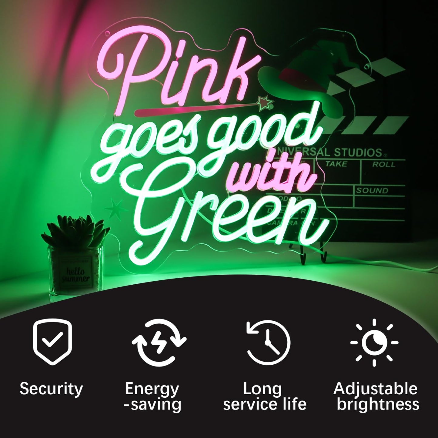 “Pink Goes Good With Greed” Witch-Themed Neon Sign - Enchanting LED Decor with Magic Hat Accent (13.9”x13.4”)