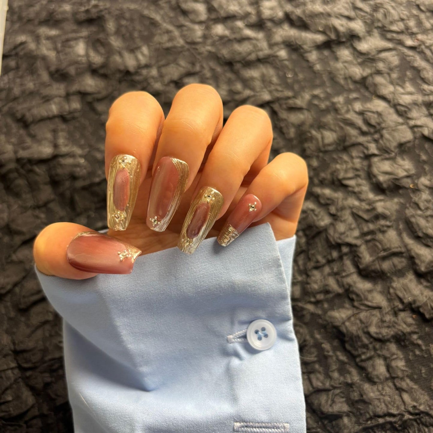 AKA Unicorn Dark Red Press On Nails Medium Long Square Fake Nails with Luxury Cat Eyes Design Stick On Nail for Woman Gift(AKA 015, Short)