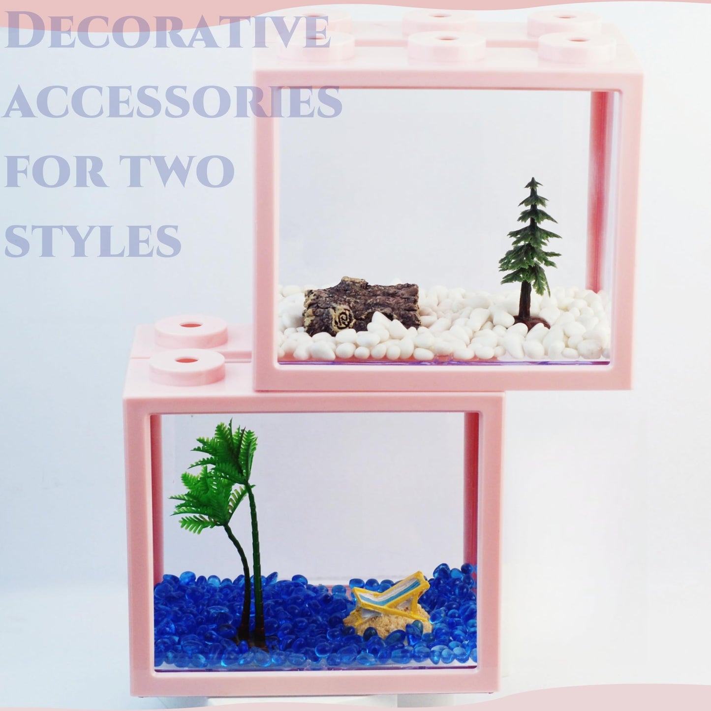 2 Pack Sea Monkey Fish Tank, Mini Betta Fish Tank Stackable Aquarium Tank Kit with Aquarium Gravel & Micro Landscape, 0.6 Gallon Acrylic Fish Bowl Tiny Shrimp Tank for Baby Fish Crab Moss Ball