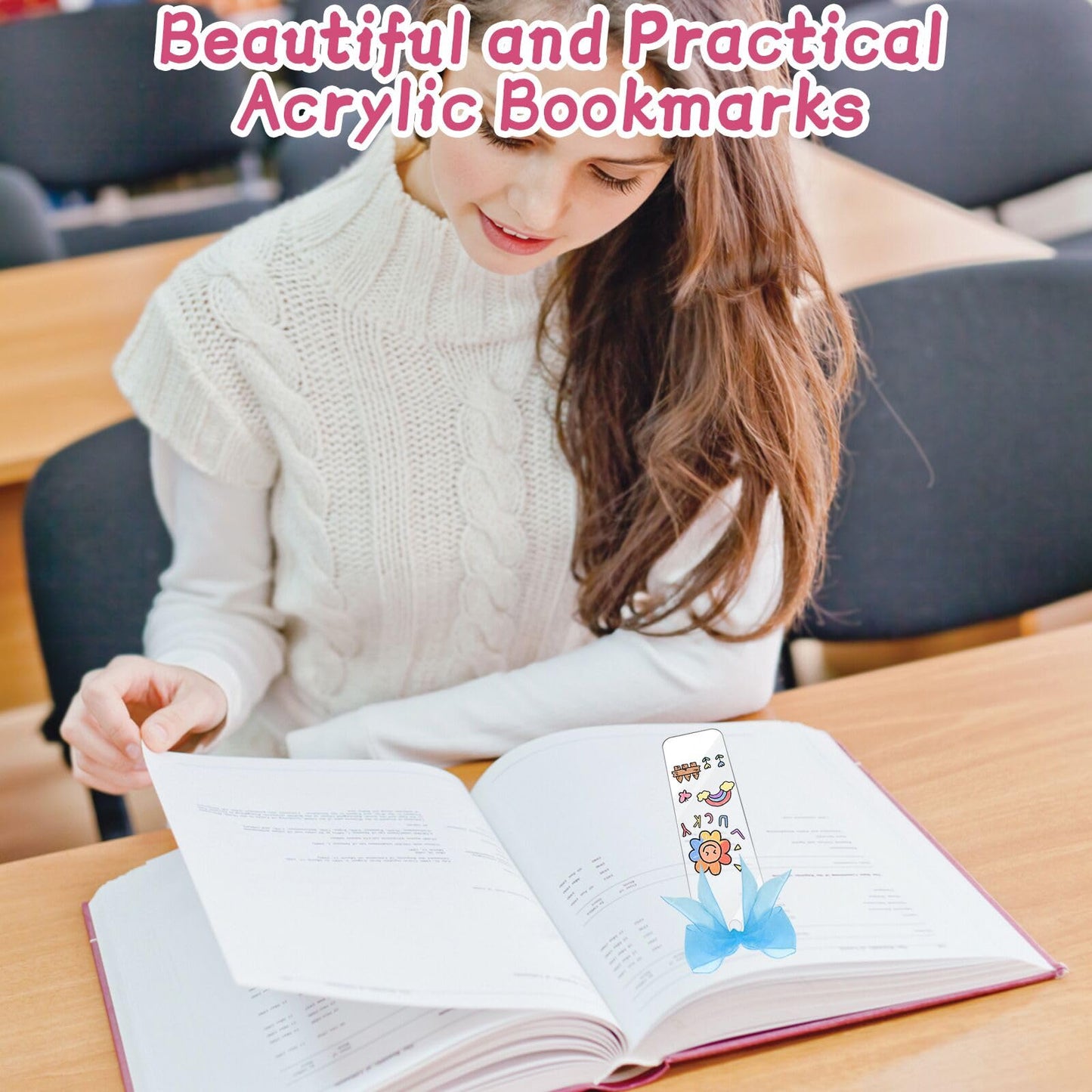 Pletpet DIY Bookmark Set - 50+75PCS Acrylic Bookmarks, 5 Shapes, Transparent, With 30P Tassels, 4 Rolls Ribbon, 40P Flower Stickers, Storage Box