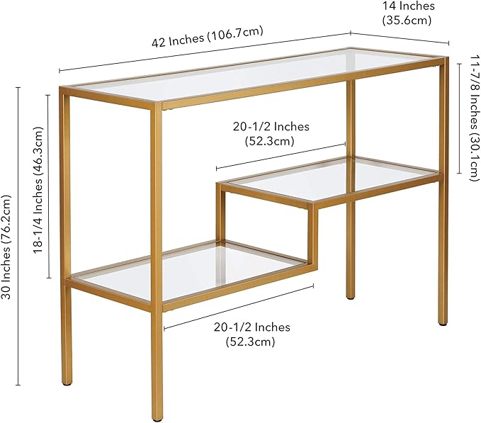 Henn&Hart 42" Wide Rectangular Console Table in Brass, Entryway Table, Accent Table for Living Room, Hallway