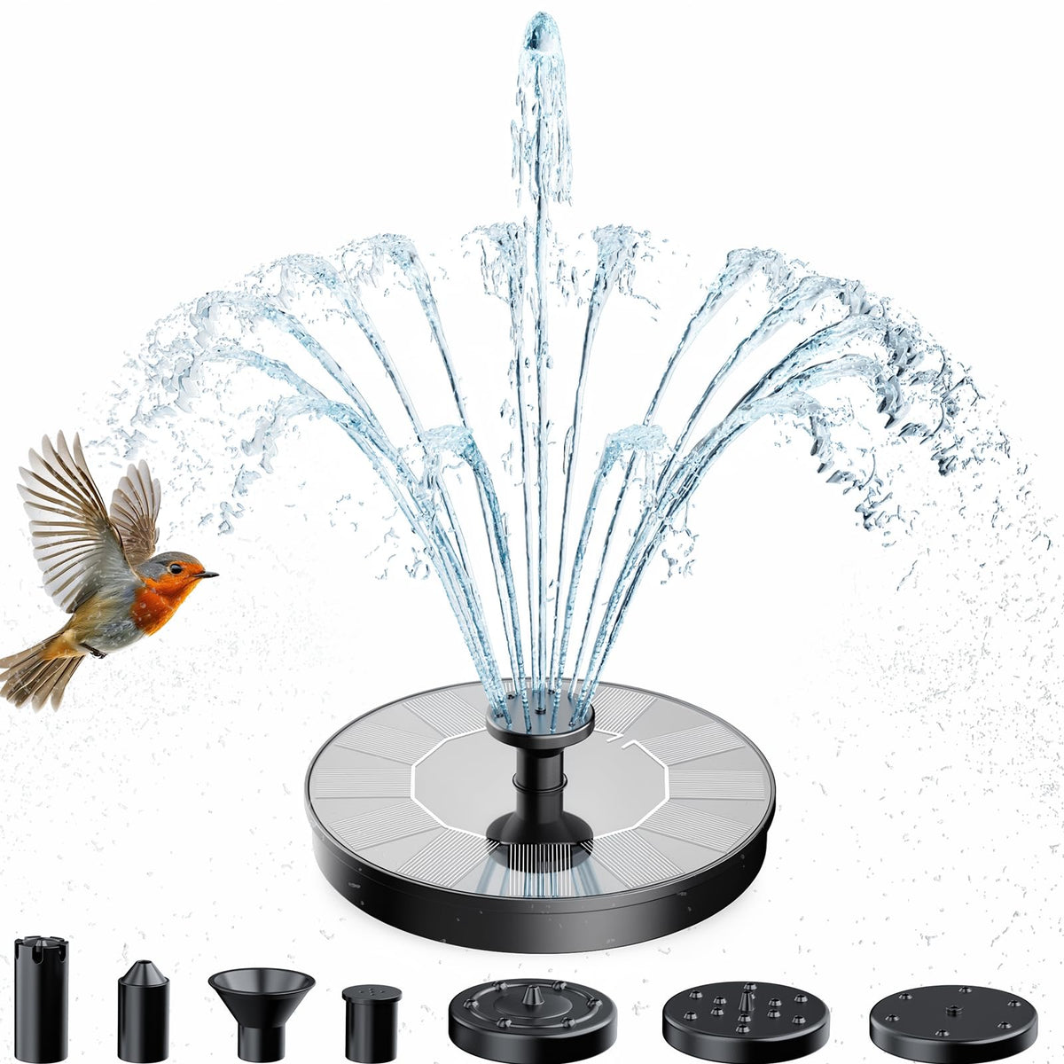 AMZtime Solar Fountain, 2026 Upgraded Solar Water Fountain with 6 Nozzles