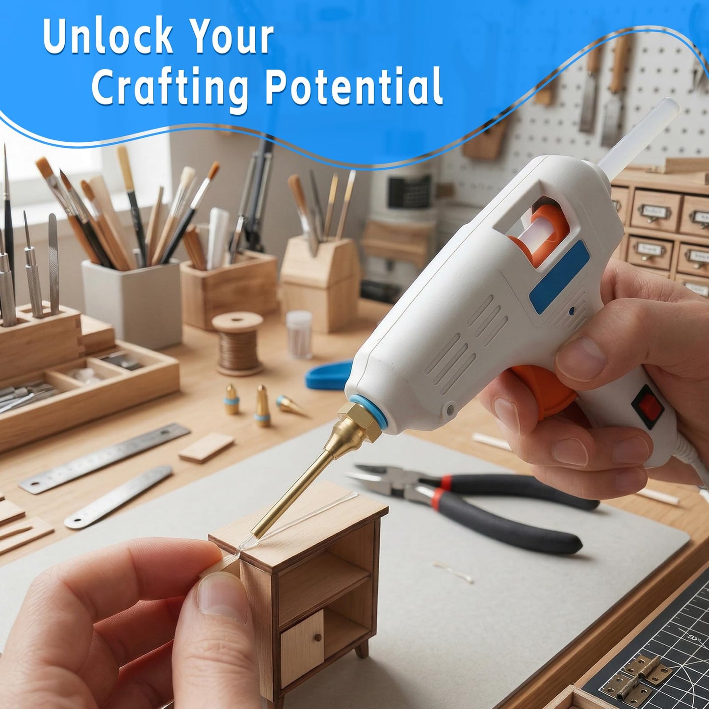 Premium 6-Piece Copper Hot Glue Gun Nozzle Set with Wrench and O-Rings - Includes 2 Flat Nozzles, Interchangeable Heat Gun Attachments for Precision Crafting and DIY Repairs