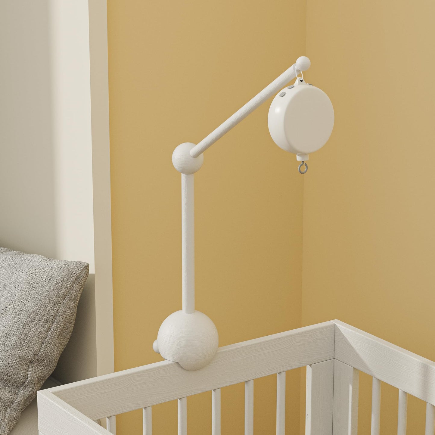 Crib Mobile Arm with Music Box,32.5 Inch White Crib Mobile Stand,Wooden Mobile Arm for Crib (2 Modes,360°Adjustable,100% Beech Wood) Baby Crib Mobile for Boy and Girl