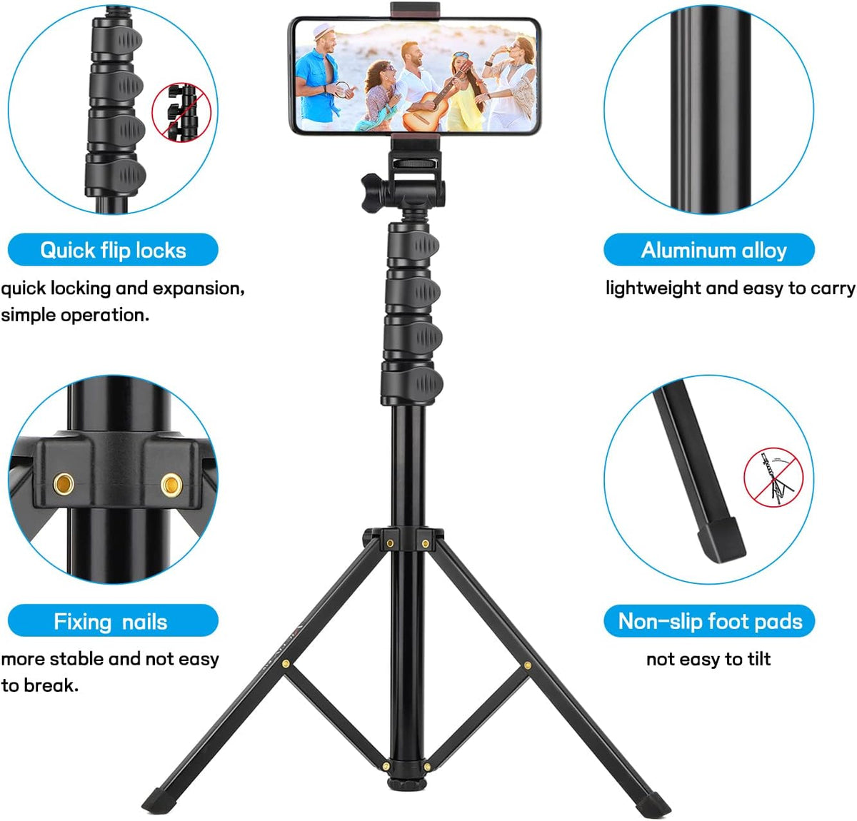 Victiv 68 inch/ 173cm Phone Tripod Stand, Selfie Stick Tripod for Filming with Remote &Smartphone Holder