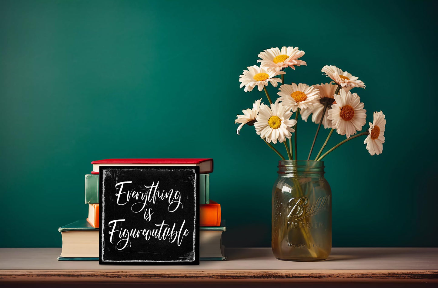 Black Decor - Home Office Desk - Everything is Figureoutable Sign - Inspirational Farmhouse (5x5 Inch)