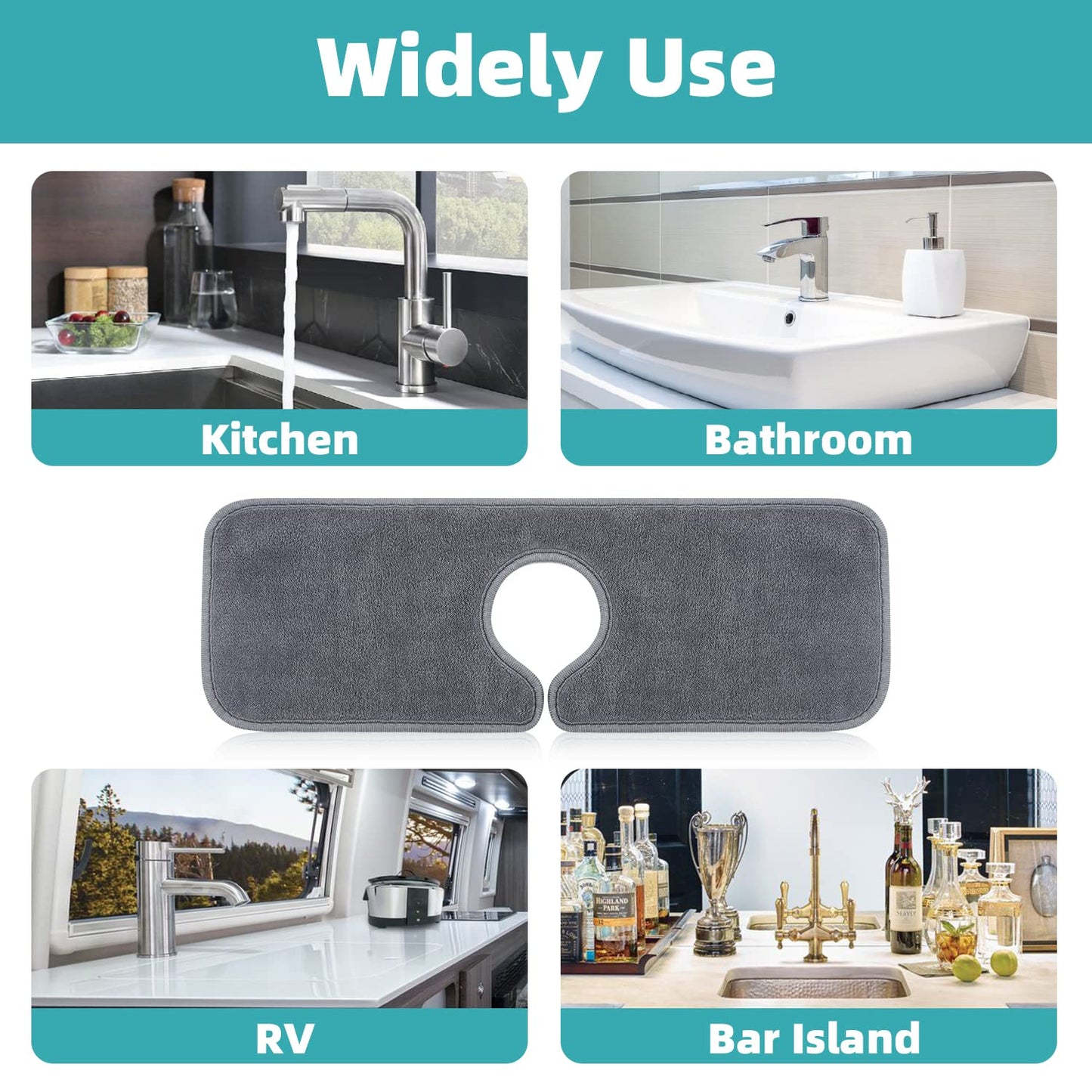 PoYang 4 Pack Faucet Mat for Kitchen Sink Splash Guard Short: Super Absorbent Microfiber Sink Water Splash Guard Behind Kitchen Faucet Mat for Bathroom, RV Protector, Machine Washable 17.7'' x 4.7''