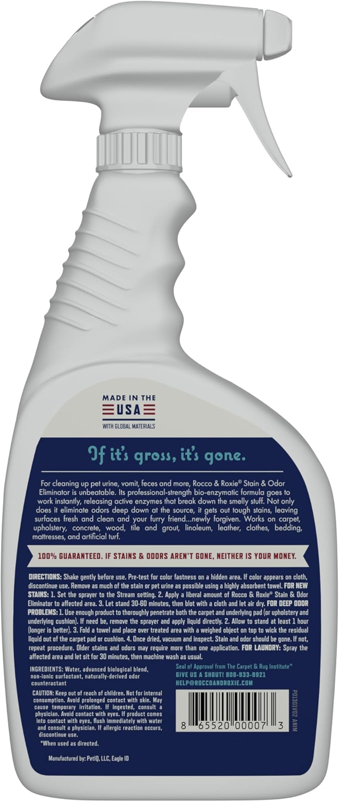 Rocco & Roxie Supply Co. Stain & Strong Odor Eliminator, Enzyme Cleaner, Pet Odor Eliminator for Home - Carpet Stain Remover for Cats & Dog Pee - Urine Destroyer - Carpet Cleaner Spray Clear, 32 Fl Oz
