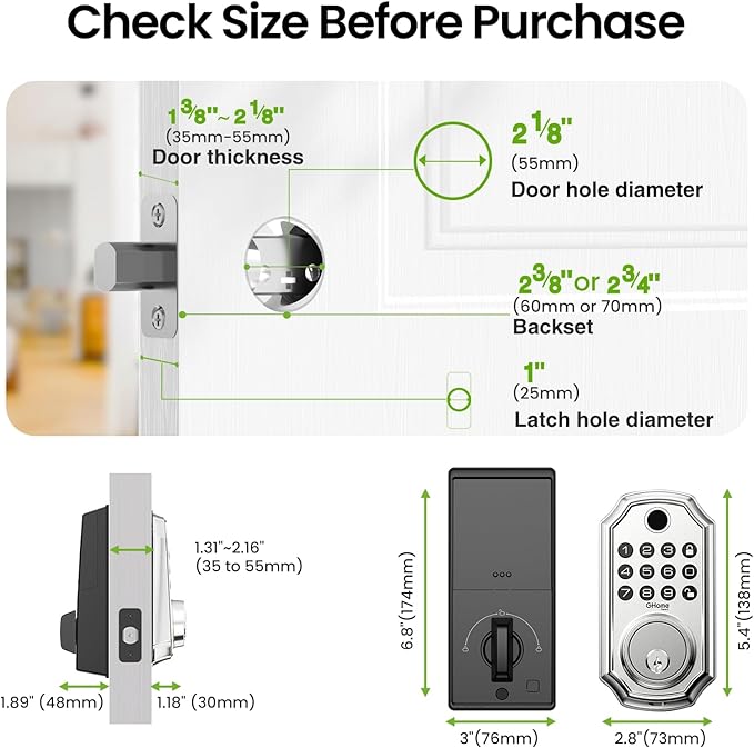 GHome Smart Door Lock KD30, Fingerprint Smart Deadbolt for Front Door, 5 in 1 Keyless Entry Door Lock, App Control, Auto Lock, 0.3s Unlock, Easy Install, for Home/Apartment/Office