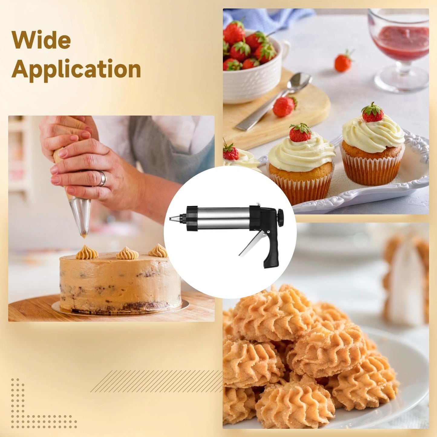 Cookie Press Gun Kit,Stainless Steel Cookie Press for Baking Maker Gun with 13 Discs,8 Piping Tips and Cleaning Brush for DIY Cakes,Dessert