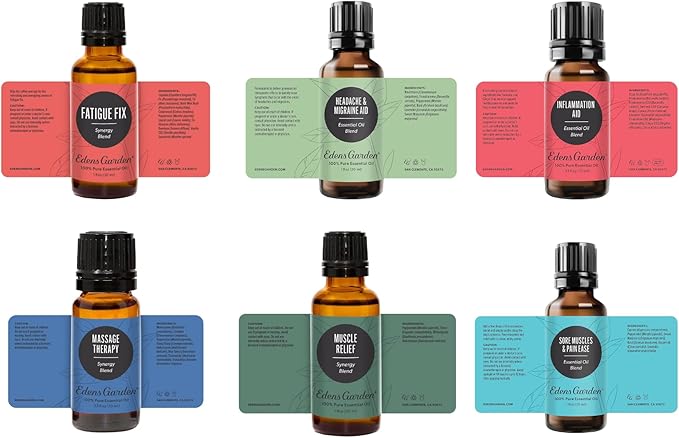 Edens Garden Essential Oils 6 Set – 100% Pure Therapeutic Grade, Natural Aromatherapy Blends for Headache, Muscle Relief & Relaxation – Undiluted for Massage & Self-Care, 10 ml/ 6 Pack