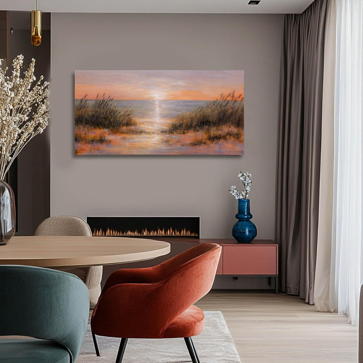 Coastal Wall Art Colorful Scenery Artwork Orange Sunset Wall Decorations for Living Room 24"x48" Nature Photo Prints for Bedroom Dining Room