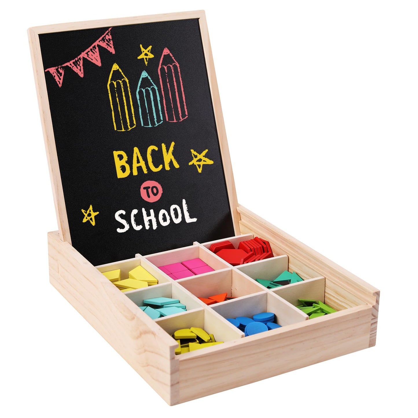 GEMEM 288 PCS Wooden Magnetic Pattern Blocks Set,Montessori Tangram Puzzle STEM Toys for Kids Ages 3-8, Educational Learning Toys Gift