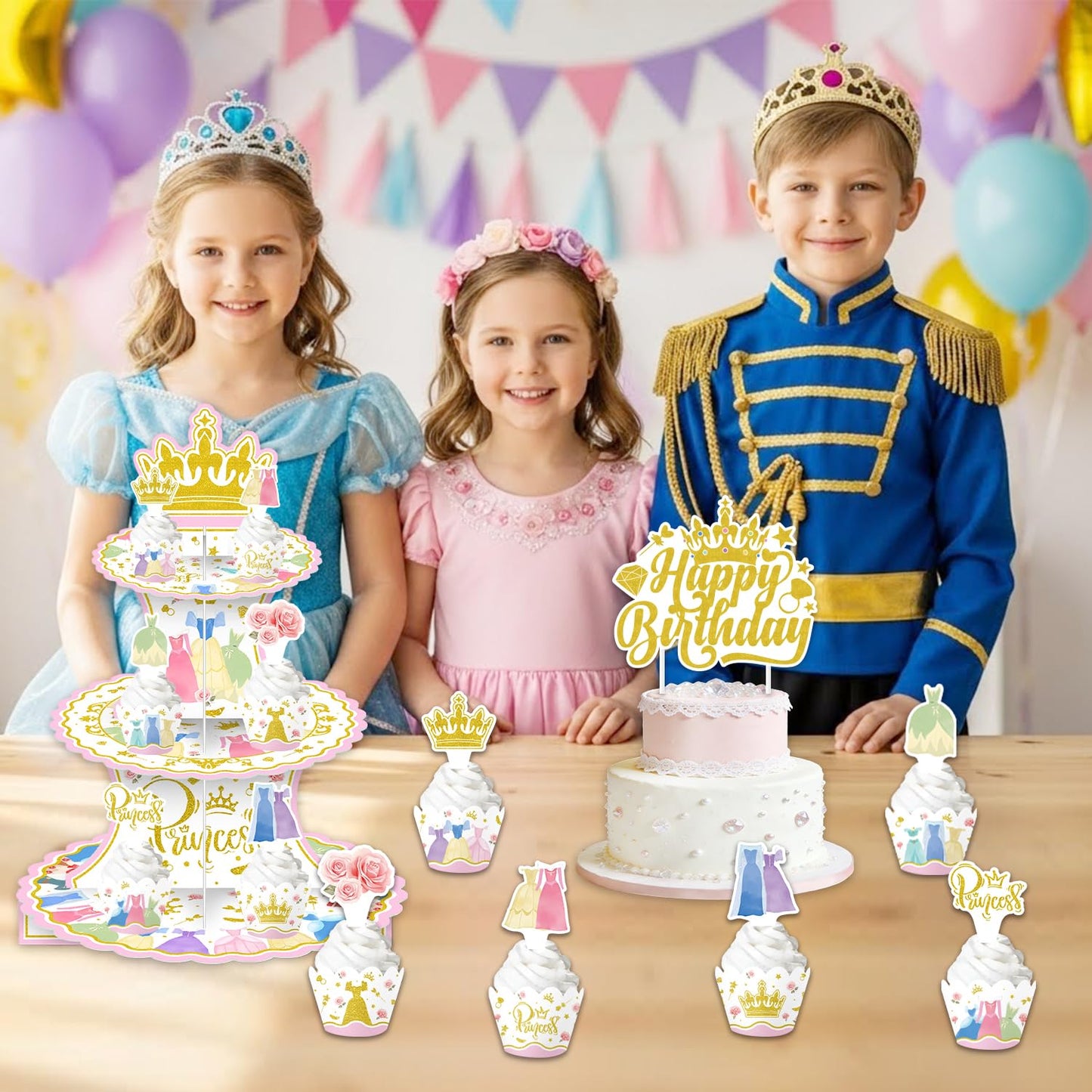 26Pcs Princess Dress Birthday Party Decorations Including Cake Stand Cupcake Wrappers Cupcake Topper Cake Topper