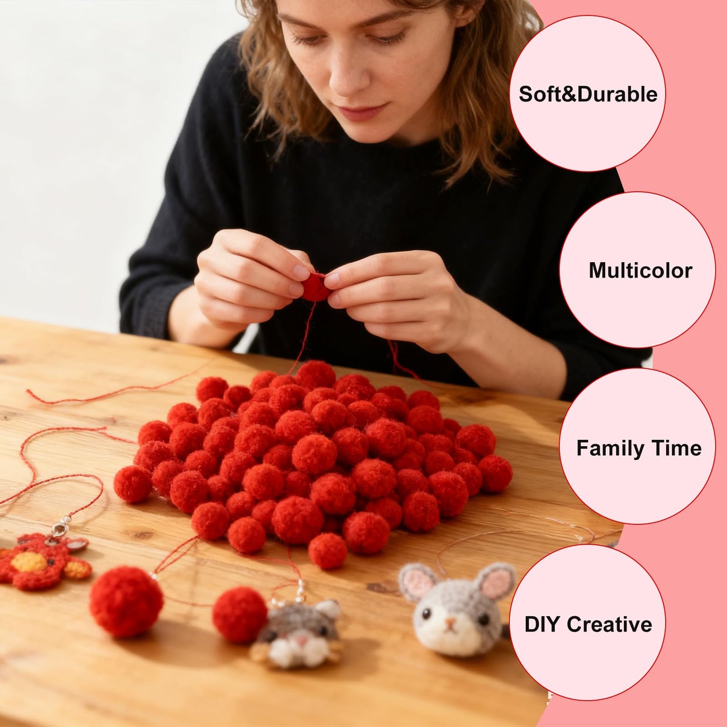 ANPUNAT 200 Pcs Craft Pom Poms 1 Inch Felt Balls DIY Art Crafts Projects and Decoration(Red)