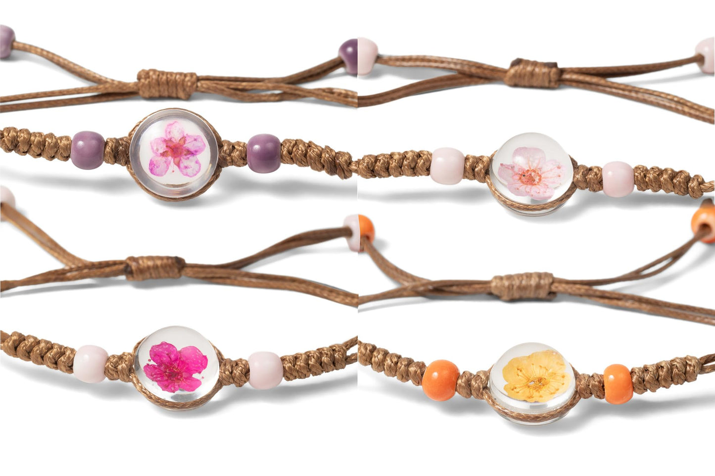 VNG 8 Pack Boho Pressed Flower Bracelet Set, Handmade Colorful Beaded Woven Friendship Bracelets, Adjustable Stackable Jewelry Gift