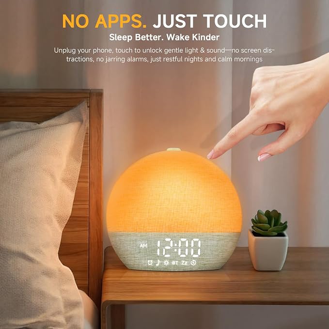 Geuuap Sunrise Alarm Clock White Noise Machine with Bluetooth Speaker,Green | 30 Soothing Sounds, 17 Dimmable lights, Simulated Sunrise, Backup Battery Memory, Auto-off Sleep Timer, Screen-Free Design