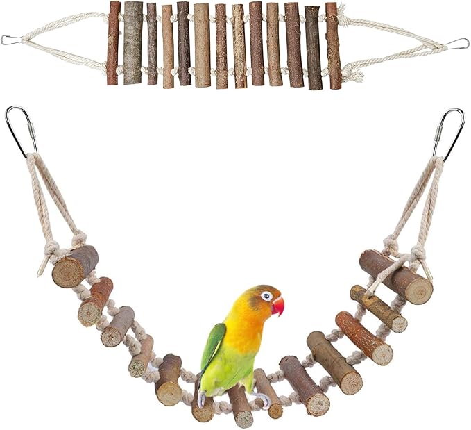 BNOSDM Bird Ladder for Cage Wooden Rope Perch Climbing Chewing Toys 39.4in