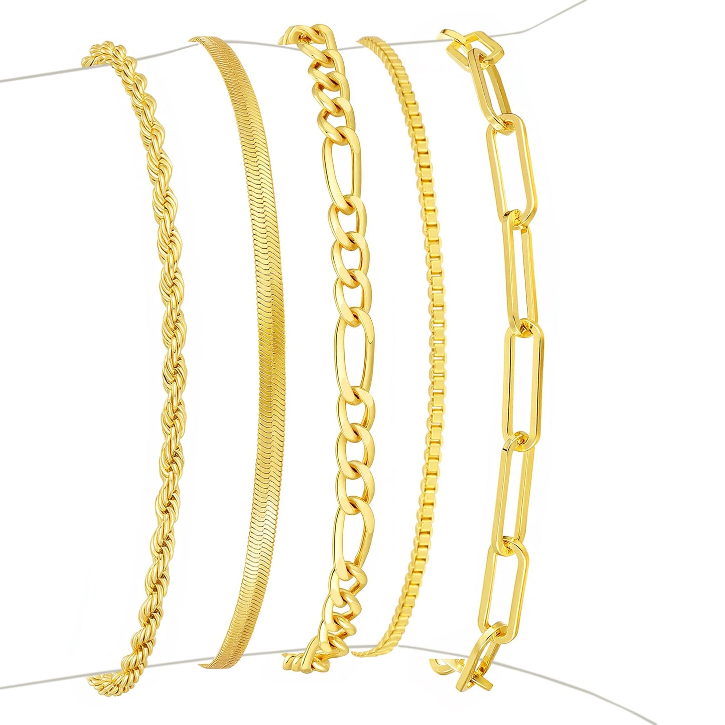 Striviio Gold Bracelets for Women, 14K Gold Plated Stackable Bracelet Stack Set Adjustable Charm Paperclip Chain Snake Link Layered Waterproof Jewelry Sets Gifts
