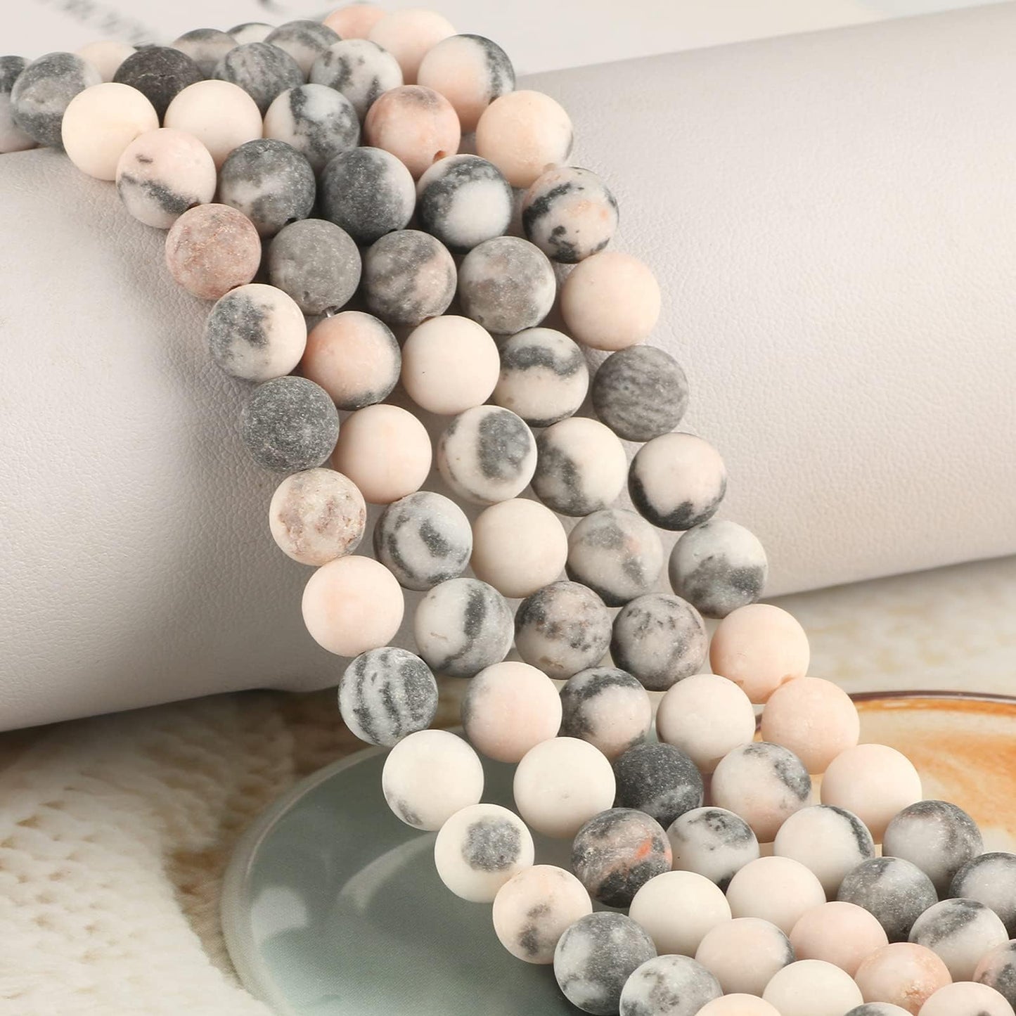 NITOPUPU 100Pcs 10mm Natural Matte Pink Zebra Jasper Beads Round Loose Gemstone Stone Beads for Jewerly Making with Crystal Stretch Cord