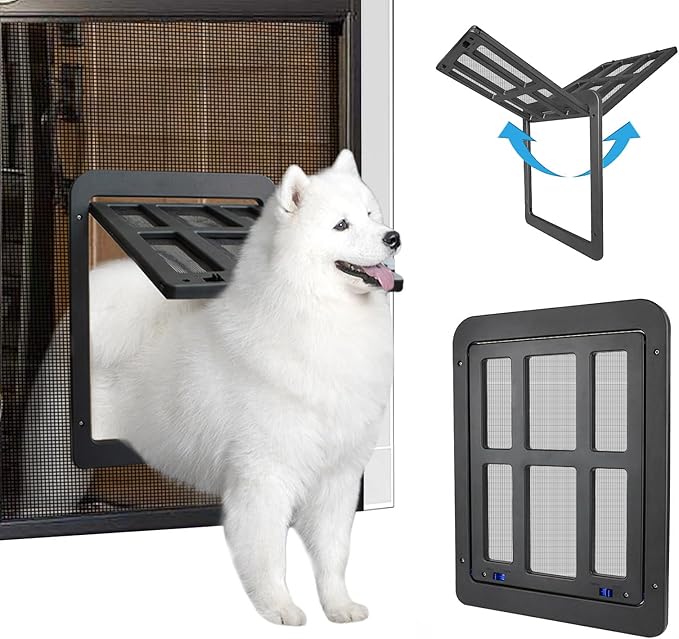 NAMSAN Dog Screen Door, Flap Opening 11.2 x 14.4 inches, Dog Door for Screen Door, Large Pet Door for Sliding Door Magnetic Self-Closing, Screen Door with Doggie Door Built in, Lockable, White