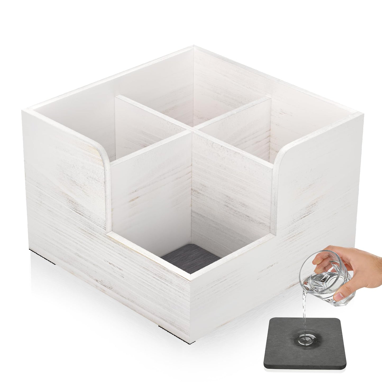 Yofidra Kitchen Utensil Holder with Stone Drying Mats, 4 Compartments Corner Utensil Holder for Kitchen Countertop, Extra Large Silverware Organizer (White)