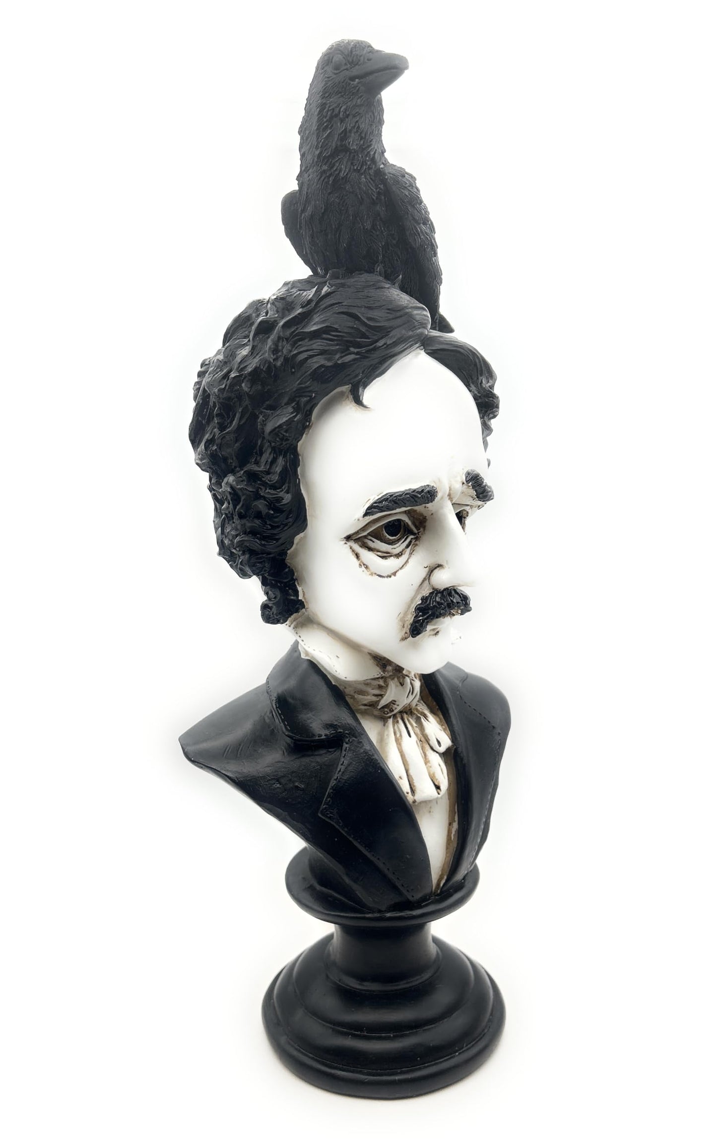 RUSTIX Edgar Allan Poe Bust Statue – Gothic Raven Figurine Inspired by “The Raven” – Decorative Statue for Literary, Gothic, and Victorian Home Decor