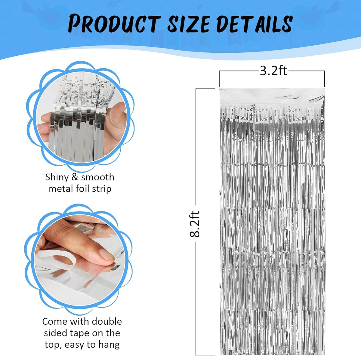 Accevo Silver Party Streamers 3Pack Metallic Tinsel Foil Fringe Curtains 3.2ft x 8.2ft Party Decorations for Photo Booth Photoshoot Birthday Bridal Shower Engagement Bachelorette Disco Party Decor