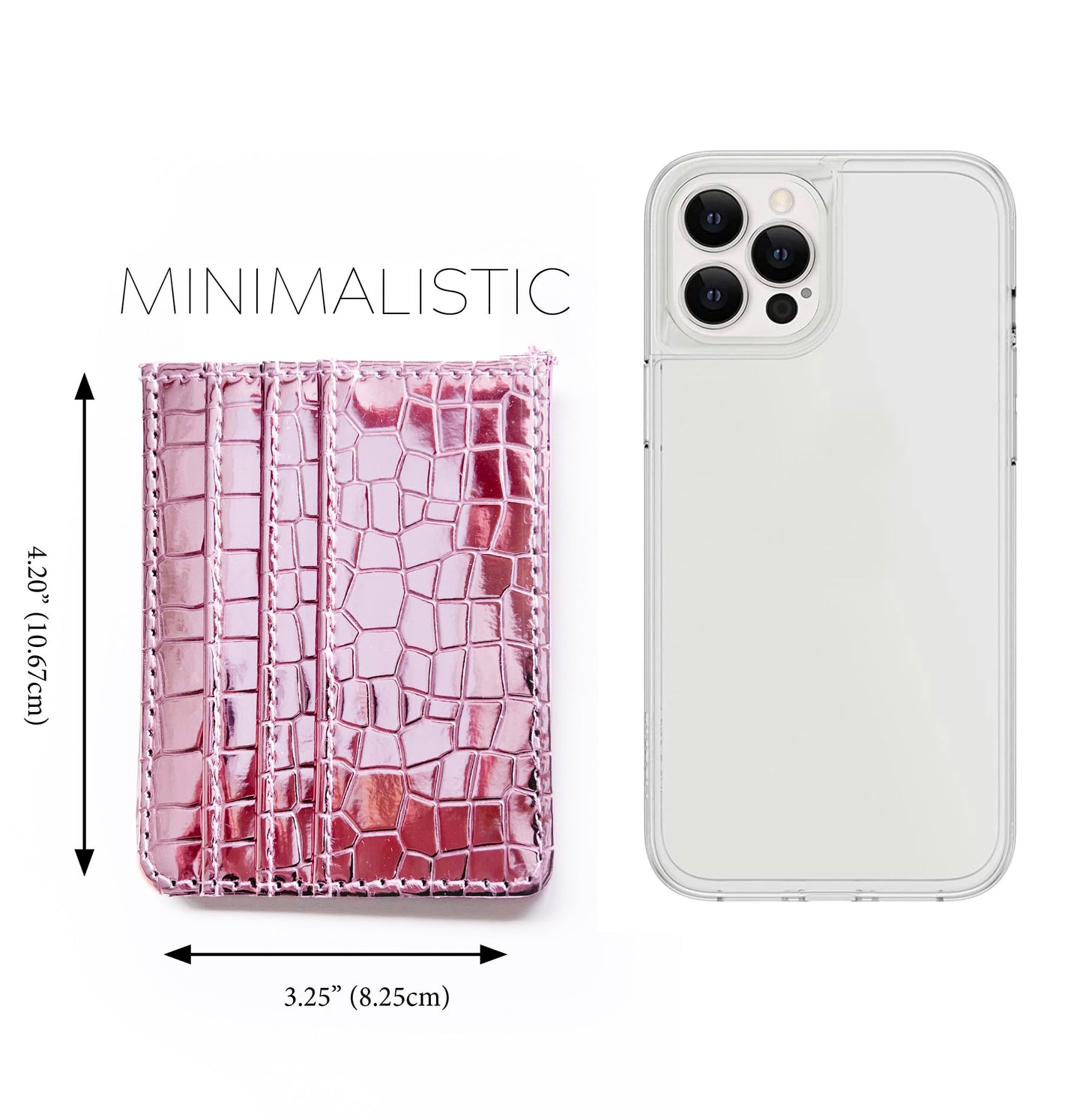 SWEDEY Super Shiny Slim Credit Card Holder Mini Front Pocket Wallet in Mirror Metallic Faux Crocodile pattern (Metalic Pink)