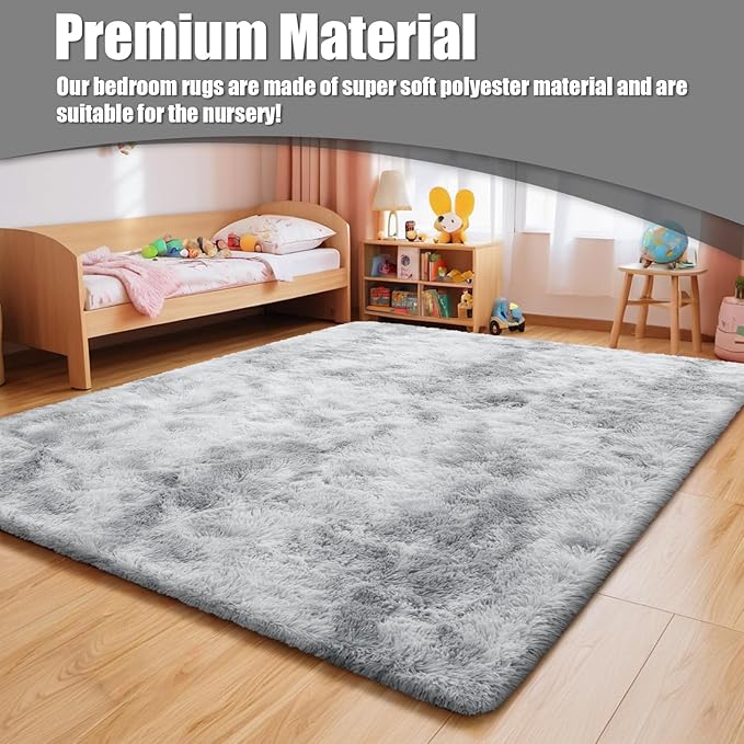 8x10 Fluffy Area Rugs for Living Room,Shag Area Rug for Bedroom,Soft Fuzzy Rug Non-Shedding Indoor Plush Carpet for Kids Bedroom Nursery Home Decor,Tie-Dyed Grey