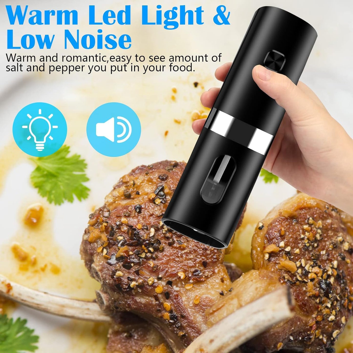Duyiho Electric Salt and Pepper Grinder Set, USB Rechargeable Automatic Pepper Mill Set, Adjustable Coarseness Spice Shakers Set with Charging Base & LED Light (Gift Packaging)