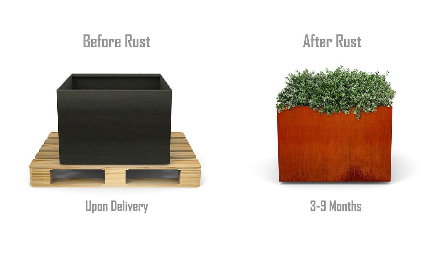 Plantercraft Customize Your Square Cube Corten Steel Planter Outdoor Garden Box Heavy Duty | Made in USA | Fully Assembled | Commercial Residential