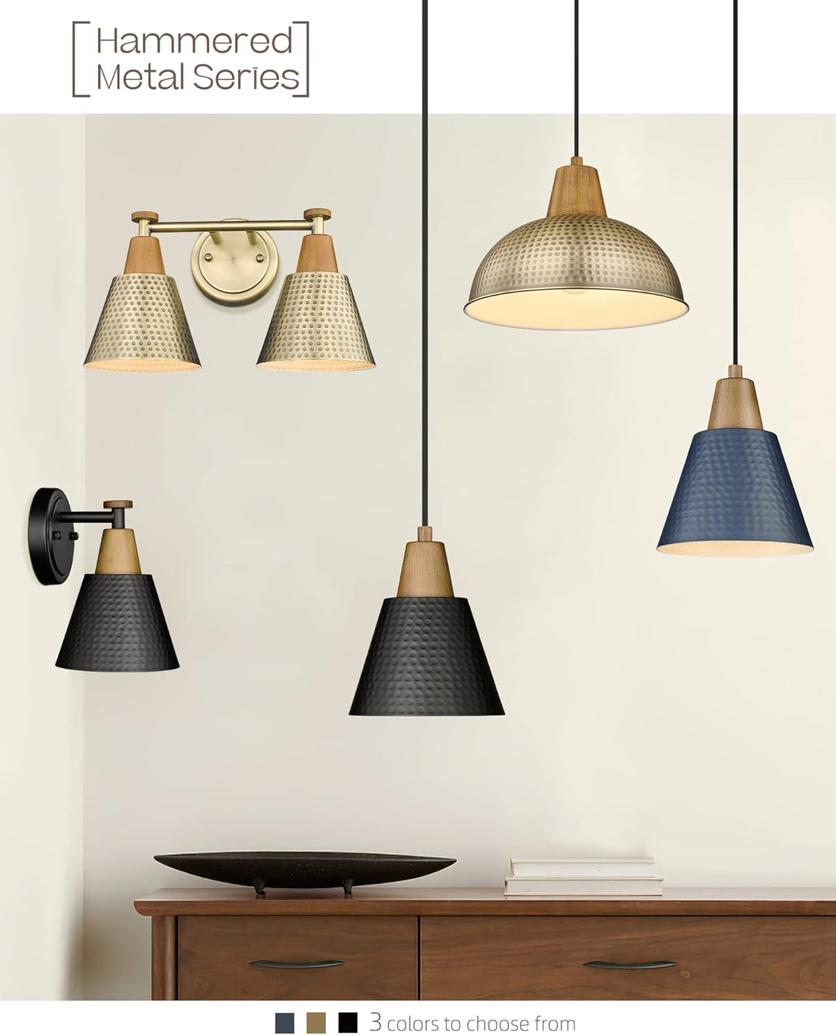 FEMILA Bathroom Light Fixtures, 2-Light Bathroom Vanity Lights Over Mirror, Antique Brass Wall Sconces, Hammered Metal Shade, 4FG59B-2W BG