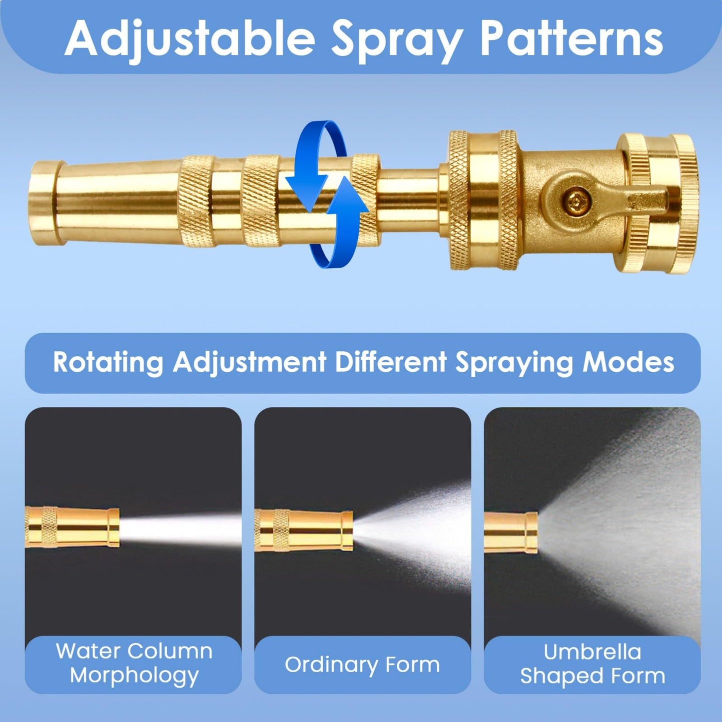 ENNSOO High Pressure Hose Nozzle, Heavy-Duty Brass Adjustable Twist Hose Nozzle with On-Off Valve, Water Hose Sprayer Nozzle with 3/4" GHT Connector for Garden(3 Pack)