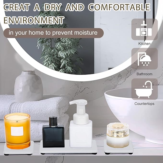 4PCS Water Absorbing Stone Tray for Sink, Fast Drying Stone Sink Tray, Water Absorbent Diatomite Trays, Diatomaceous Coaster, Stones Drying Trays for Bathroom Sinks and Kitchen Counter